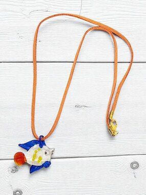 Glass Tropical Fish Pendant Summer Suede Cord Necklace, Beach Jewelry